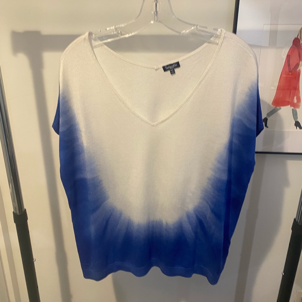 Splendid Tie Dye Cashmere Blend Dolman Short Sleeve Sweater V-Neck - sz small